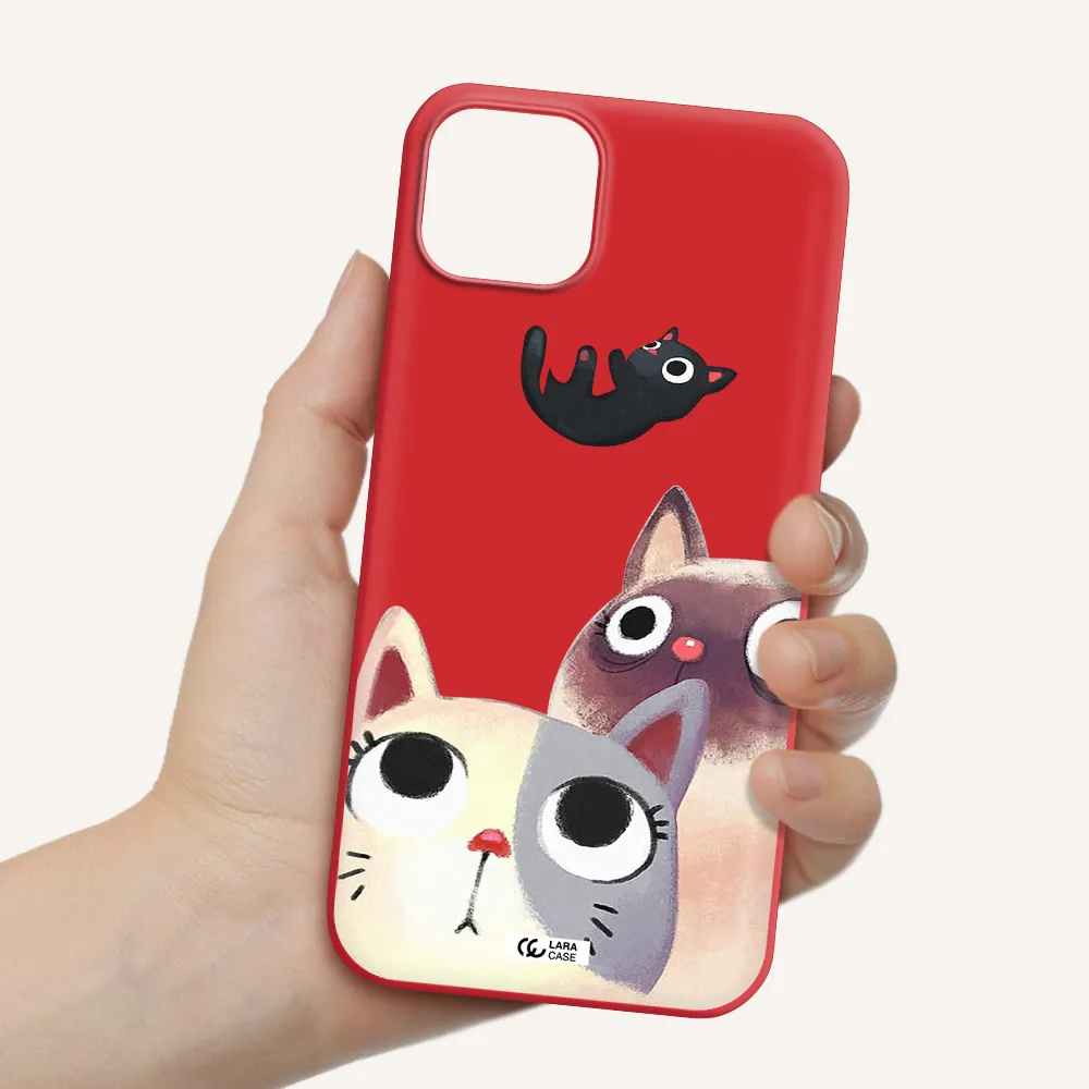 Falling Kitten Watercolor Apple iPhone 14 plus Silicone Imperial Red Case