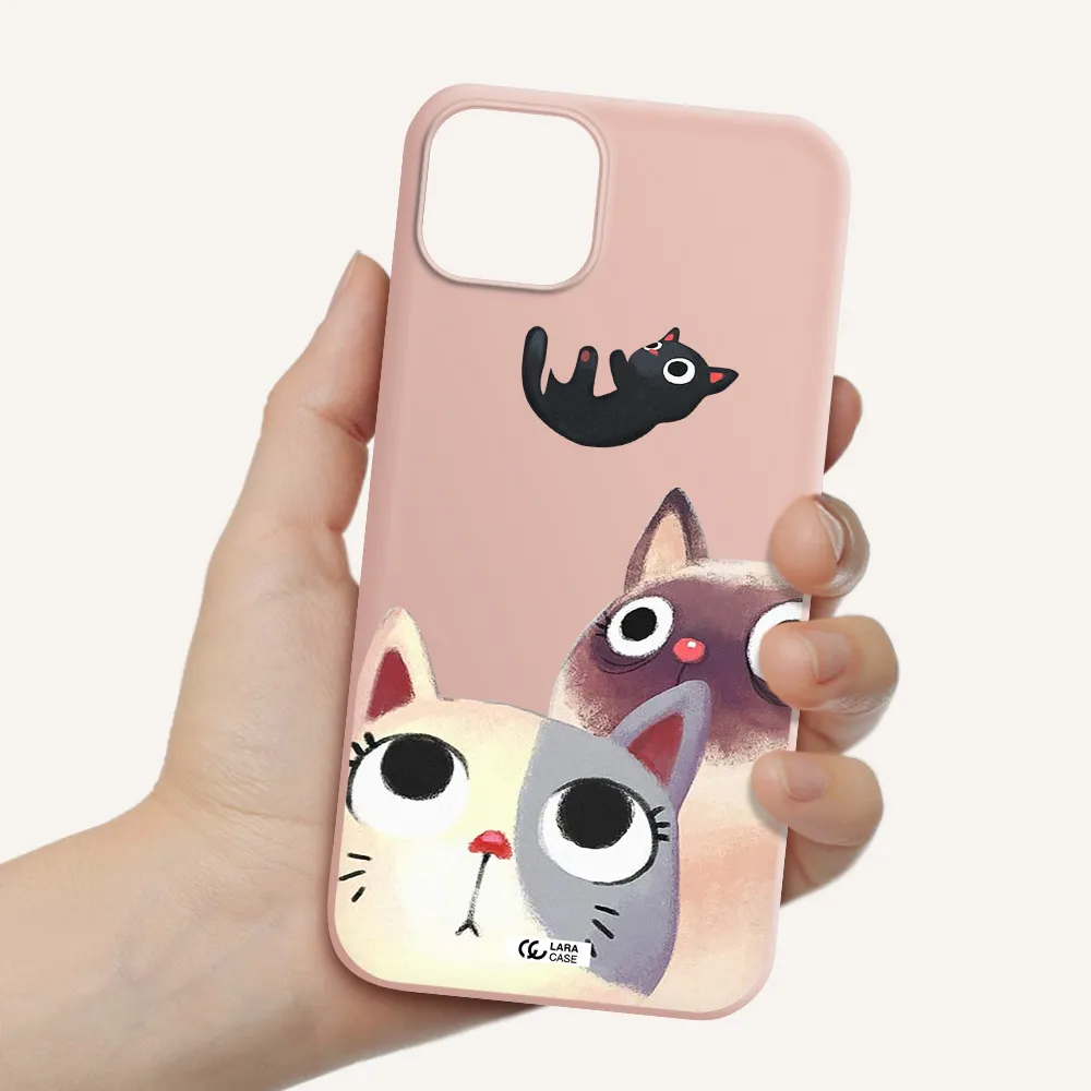 Falling Kitten Watercolor Apple iPhone 14 plus Silicone pastel pink Case