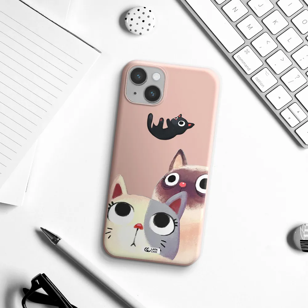Falling Kitten Watercolor Apple iPhone 14 plus Silicone pastel pink Case