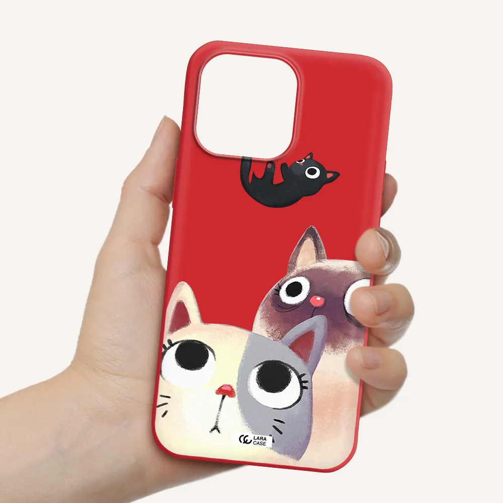 Falling Kitten Watercolor Apple iPhone 14 pro max Silicone Imperial Red Case