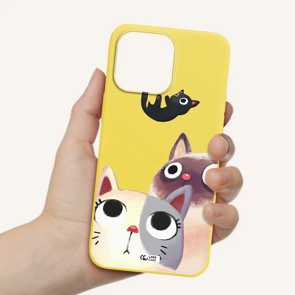 Falling Kitten Watercolor Apple iPhone 14 pro Silicone canary yellow Case