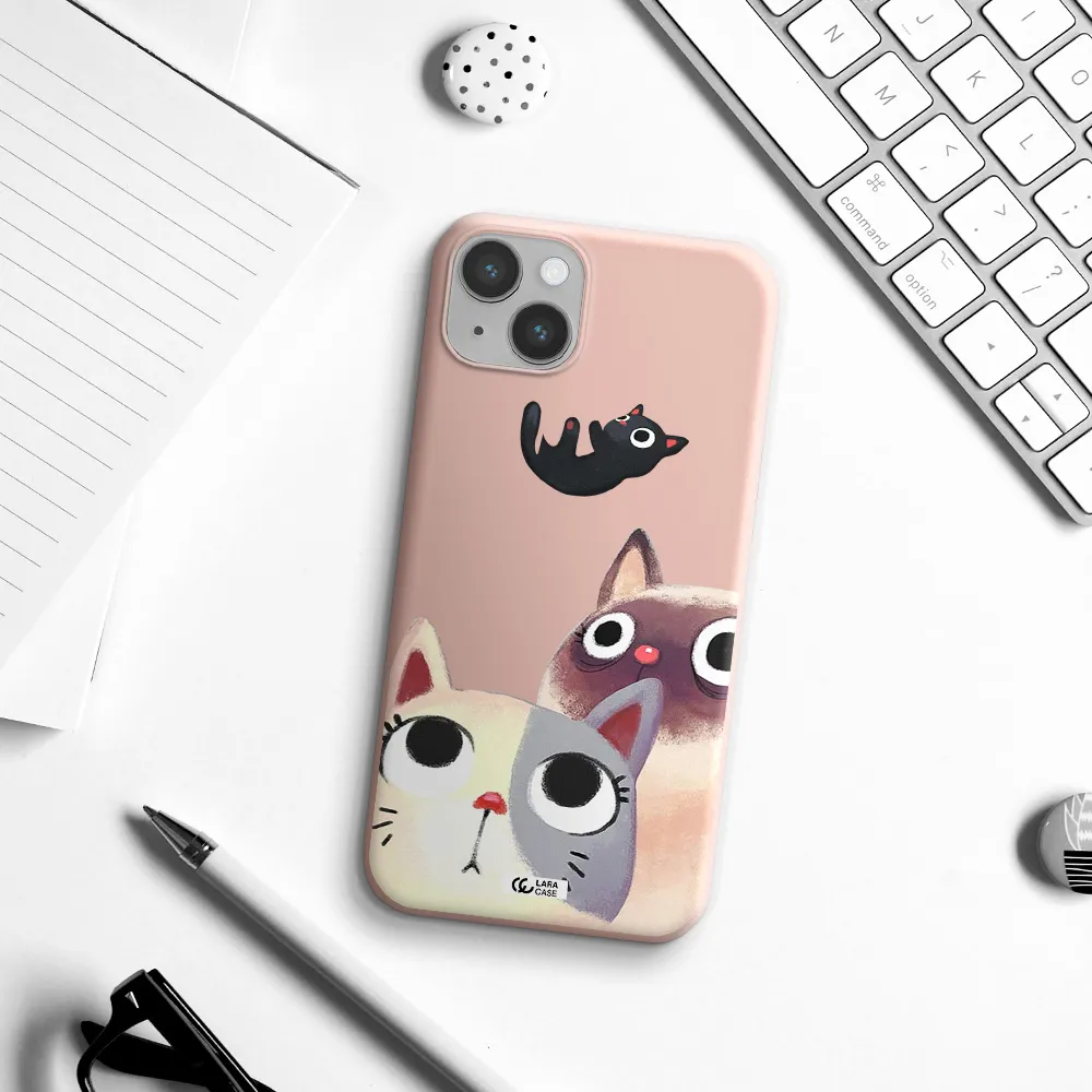Falling Kitten Watercolor Apple iPhone 14 Silicone pastel pink Case