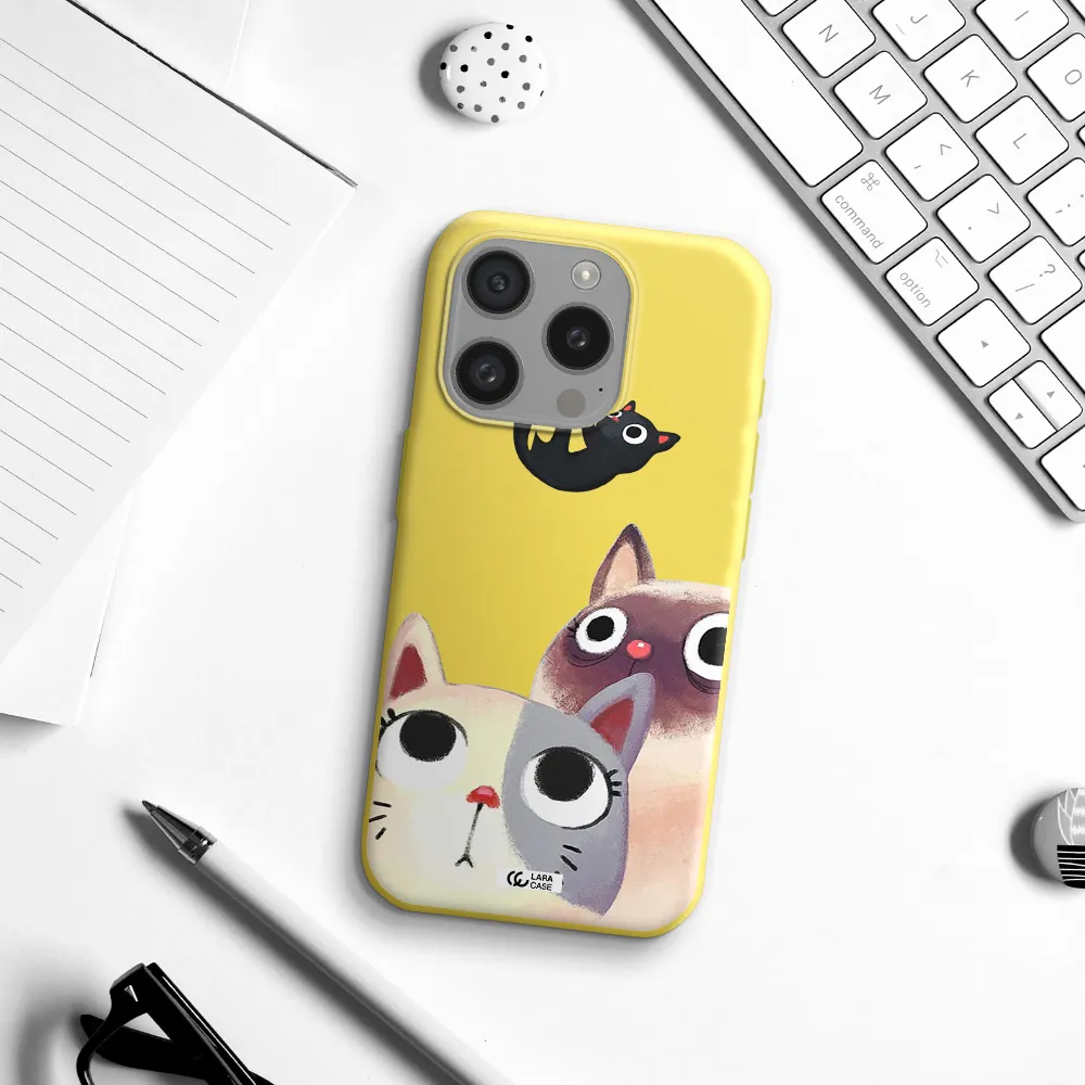 Falling Kitten Watercolor Apple Iphone 15 Pro Silicone Canary Yellow Case