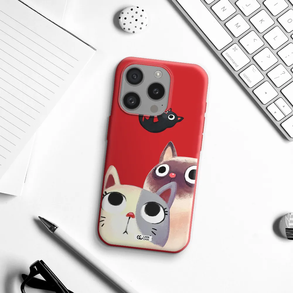 Falling Kitten Watercolor Apple Iphone 15 Pro Silicone Imperial Red Case