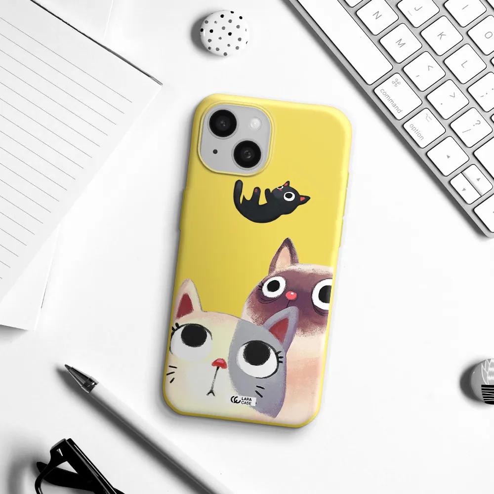 Falling Kitten Watercolor Apple iPhone 15 Silicone canary yellow Case