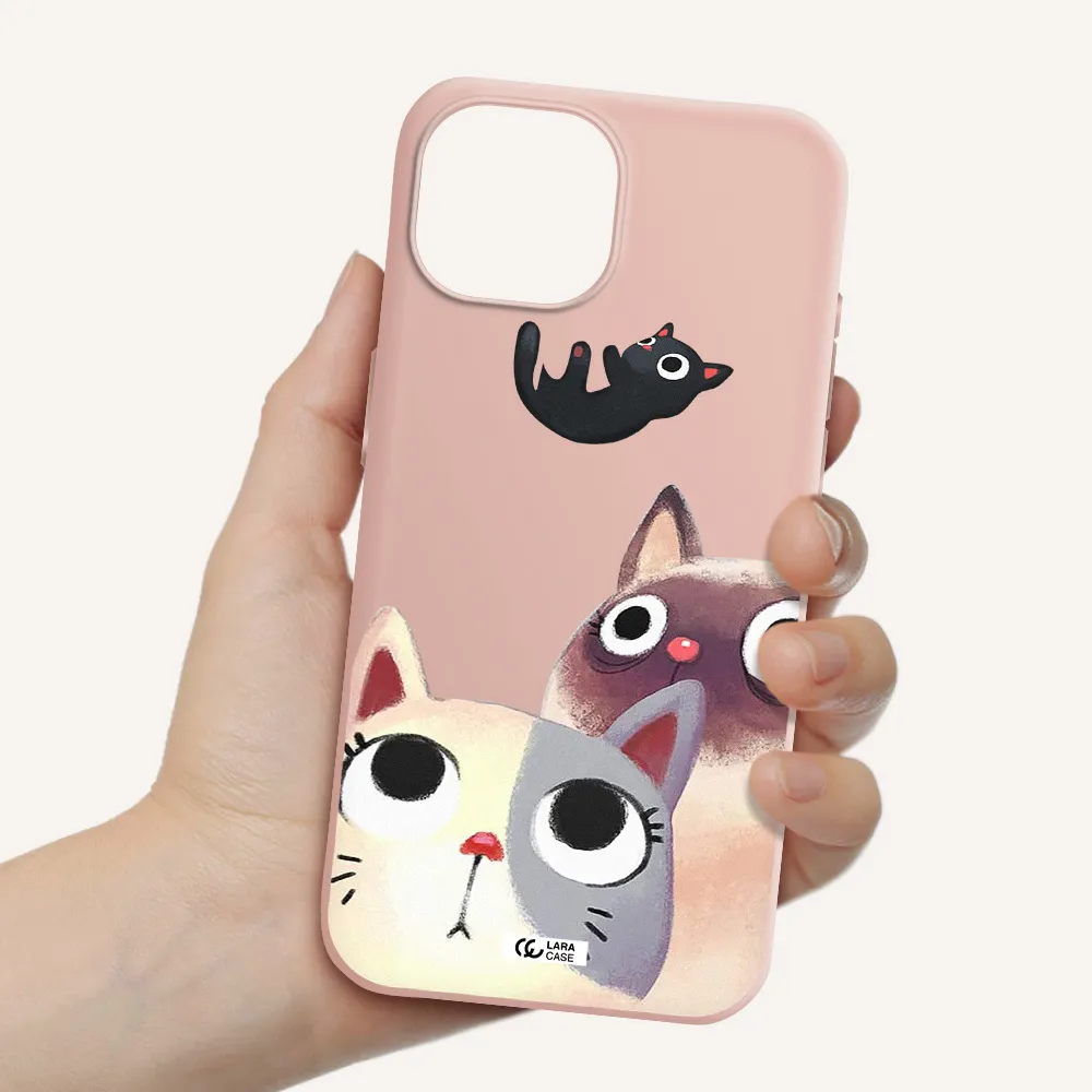 Falling Kitten Watercolor Apple Iphone 15 Silicone Pastel Pink Case