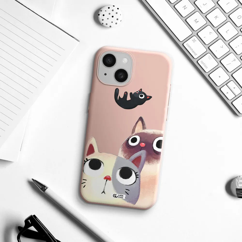 Falling Kitten Watercolor Apple Iphone 15 Silicone Pastel Pink Case