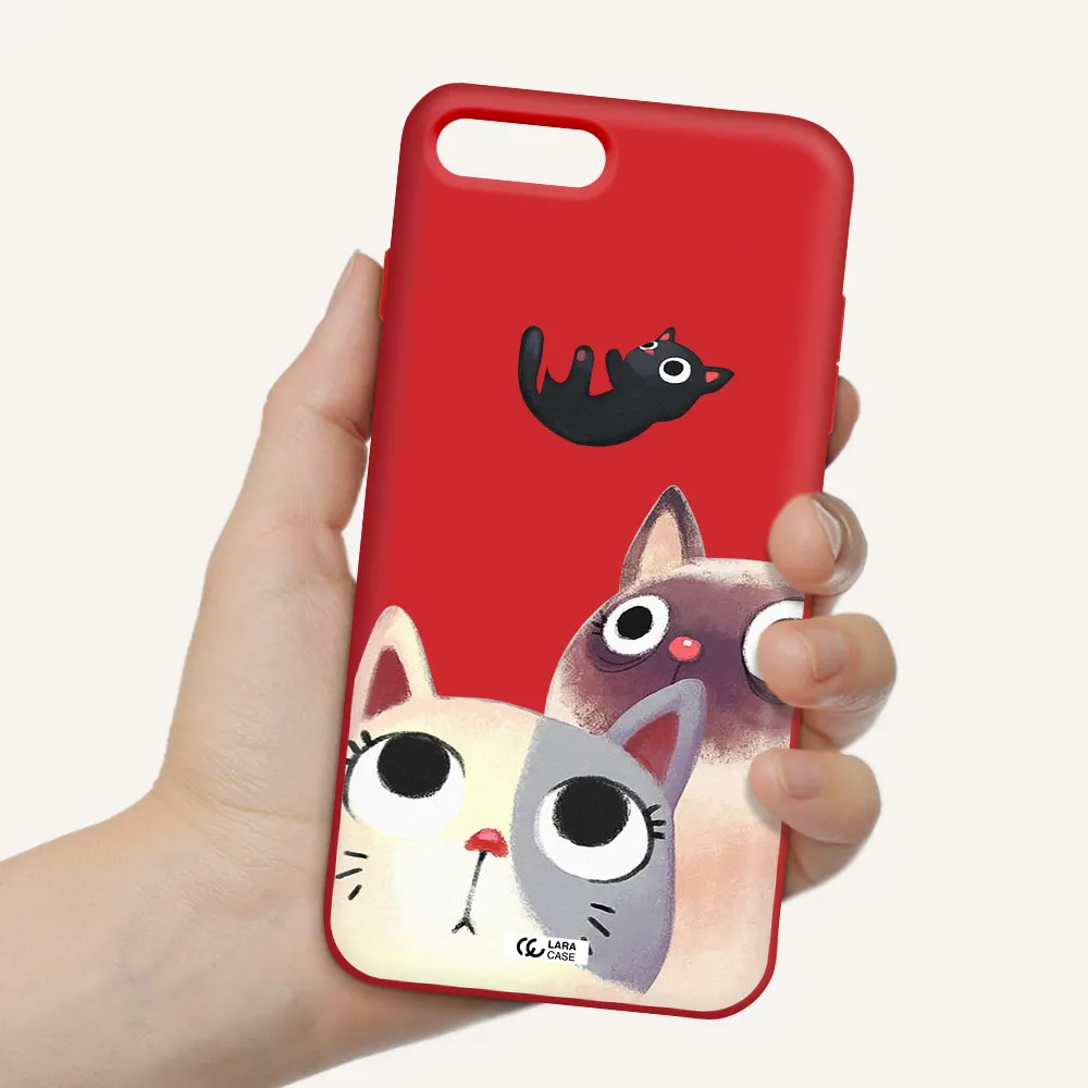 Falling Kitten Watercolor Apple iPhone 8 plus Silicone Imperial Red Case
