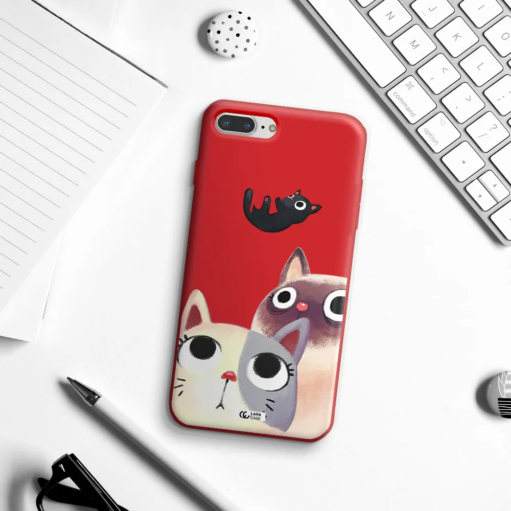 Falling Kitten Watercolor Apple iPhone 8 plus Silicone Imperial Red Case