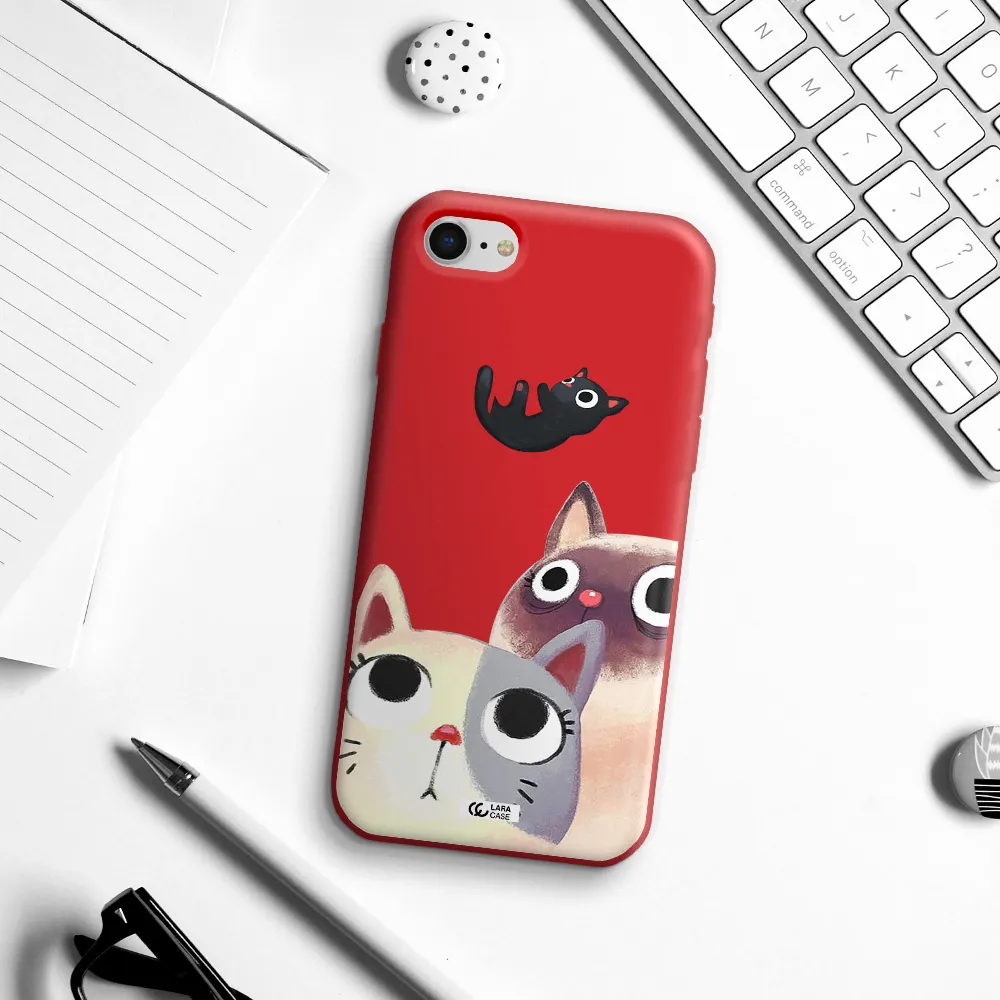 Falling Kitten Watercolor Apple iPhone se 2020 Silicone Imperial Red Case
