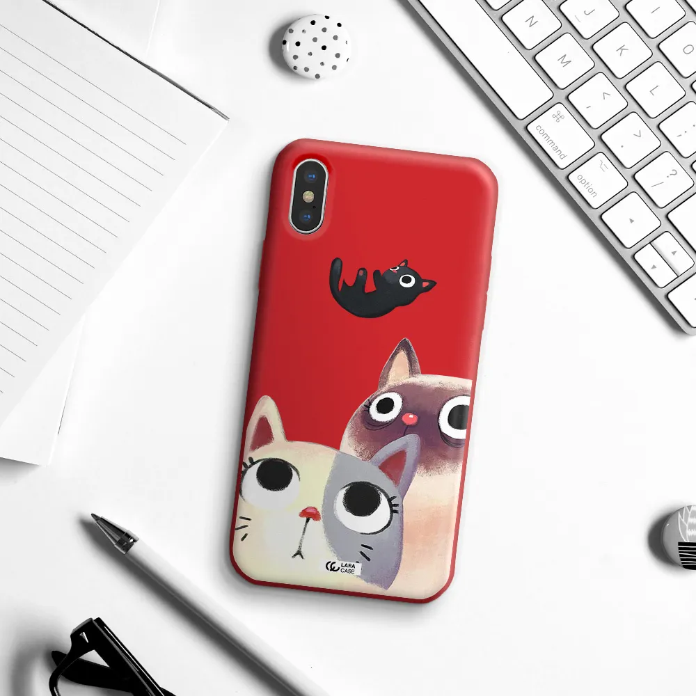 Falling Kitten Watercolor Apple iPhone XS Silicone Imperial Red Case