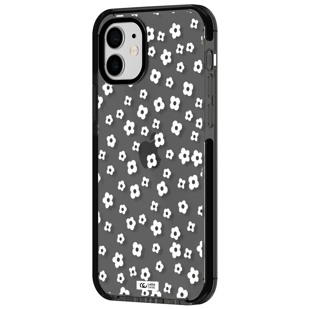 Five Petal White Flower Apple iPhone 11 impact Smoke Black Case