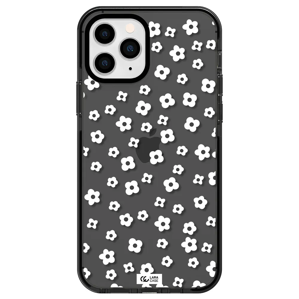 Five Petal White Flower Apple iPhone 11 pro impact Smoke Black Case