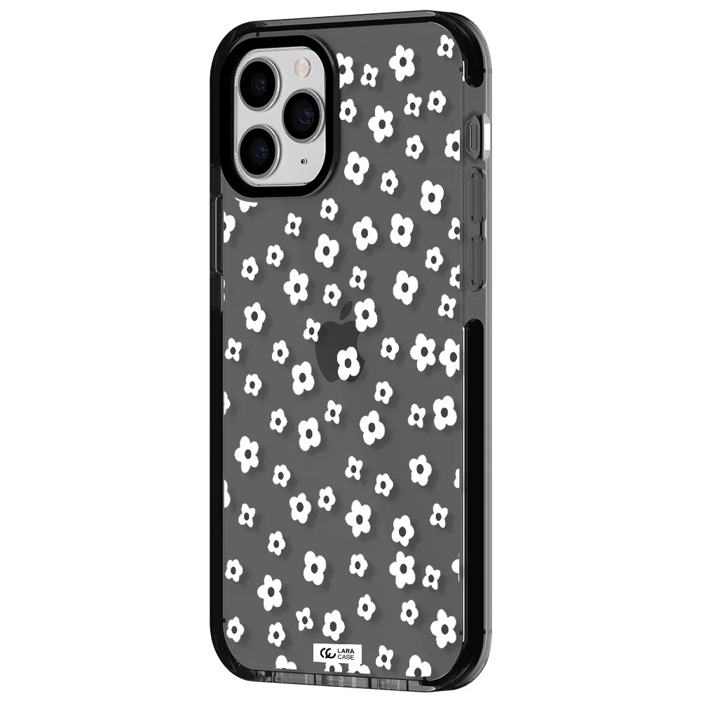 Five Petal White Flower Apple iPhone 11 pro impact Smoke Black Case