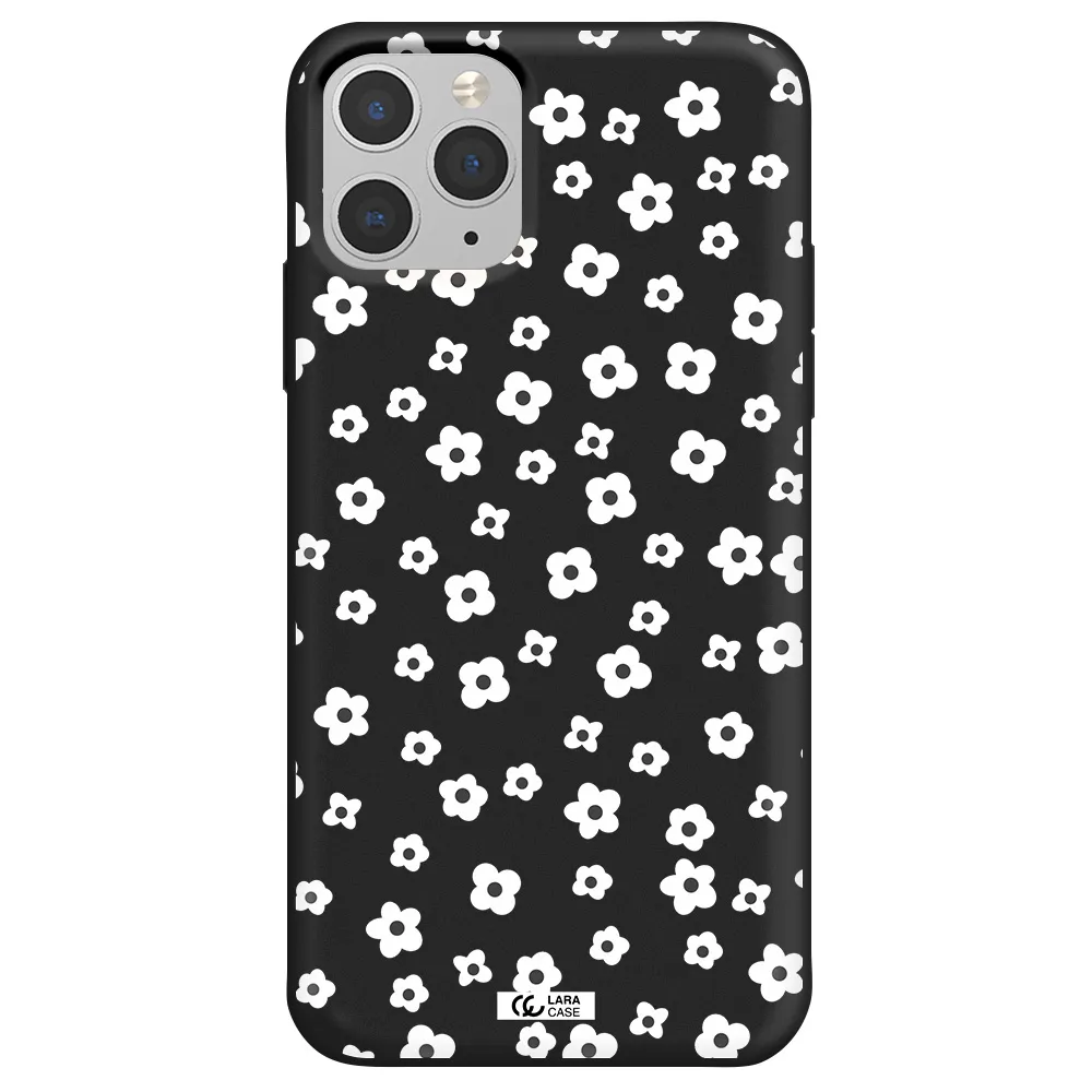 Five Petal White Flower Apple iPhone 11 pro max Silicone black Case