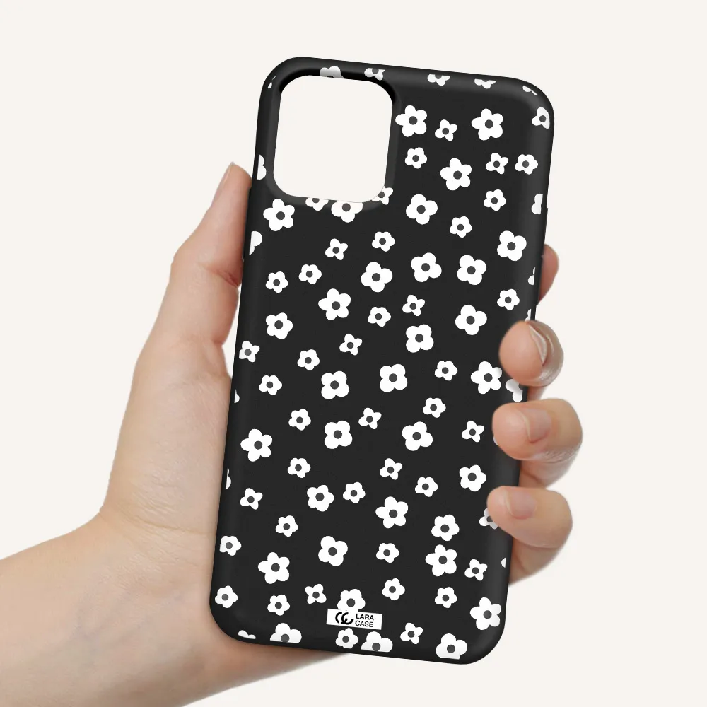 Five Petal White Flower Apple iPhone 11 pro max Silicone black Case