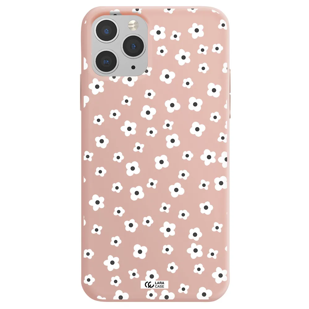 Five Petal White Flower Apple iPhone 11 pro max Silicone pastel pink Case