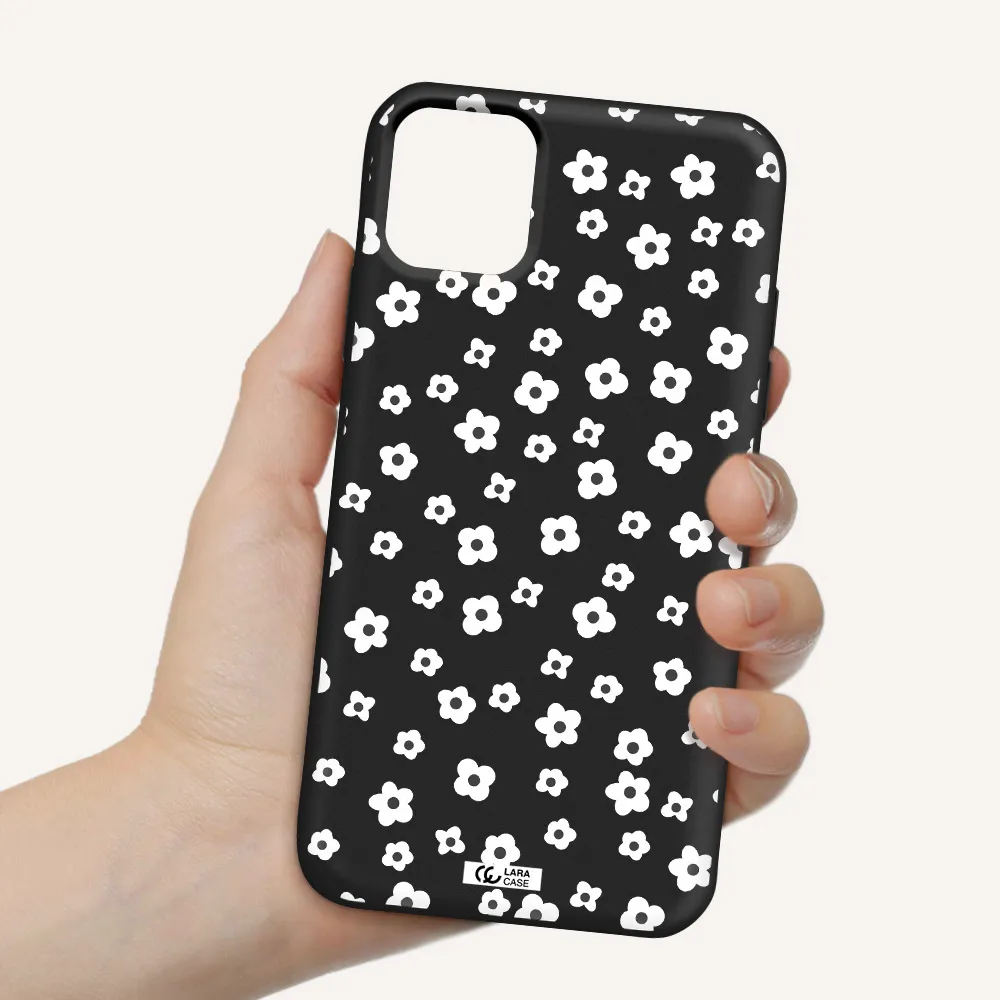 Five Petal White Flower Apple iPhone 11 Silicone black Case