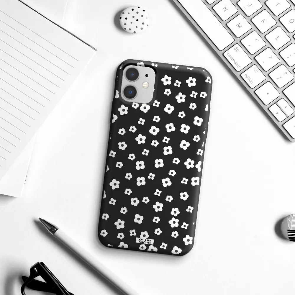 Five Petal White Flower Apple iPhone 11 Silicone black Case