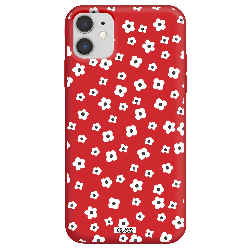 Five Petal White Flower Apple iPhone 11 Silicone Imperial Red Case