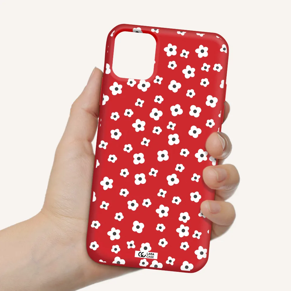 Five Petal White Flower Apple iPhone 11 Silicone Imperial Red Case