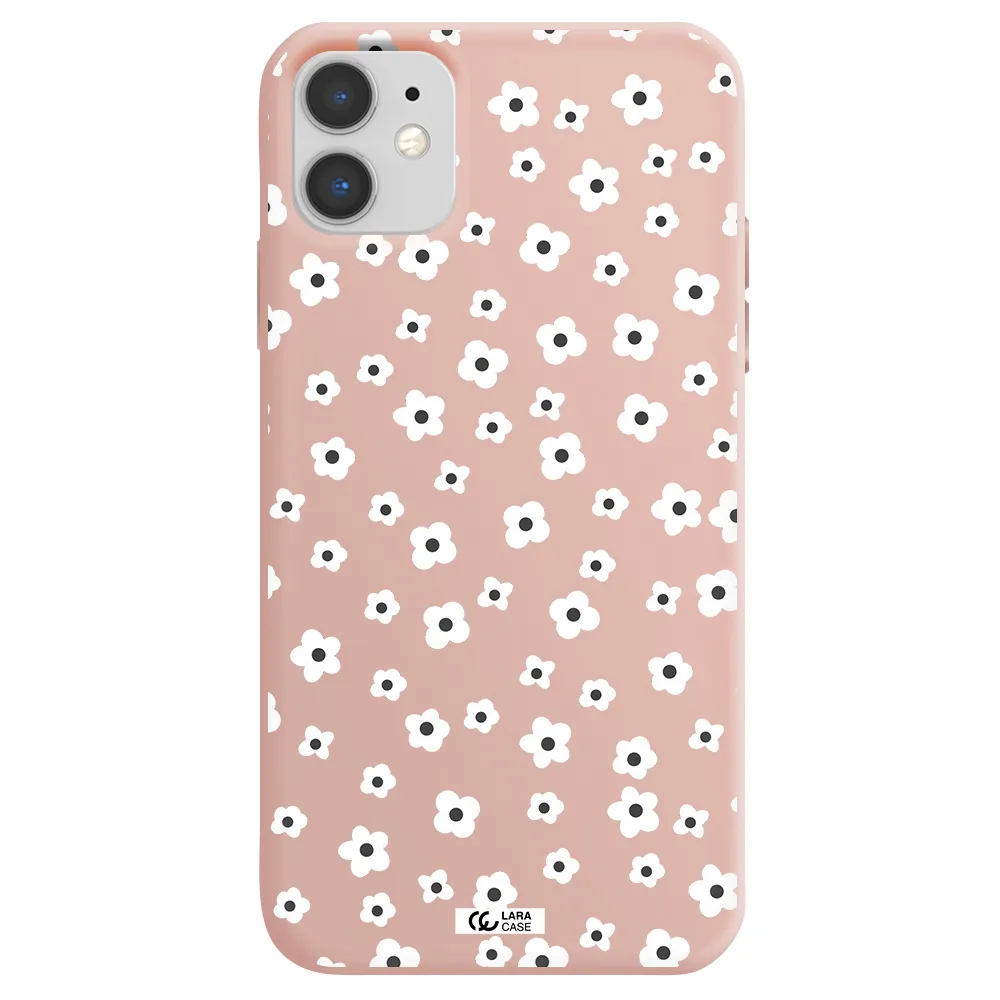 Five Petal White Flower Apple iPhone 11 Silicone pastel pink Case