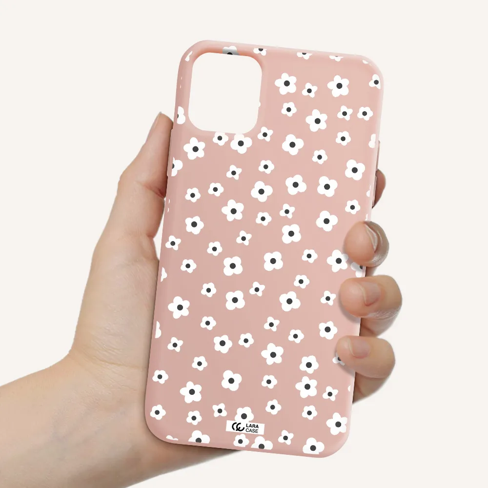 Five Petal White Flower Apple iPhone 11 Silicone pastel pink Case