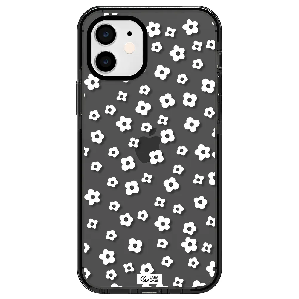 Five Petal White Flower Apple iPhone 12 impact Smoke Black Case