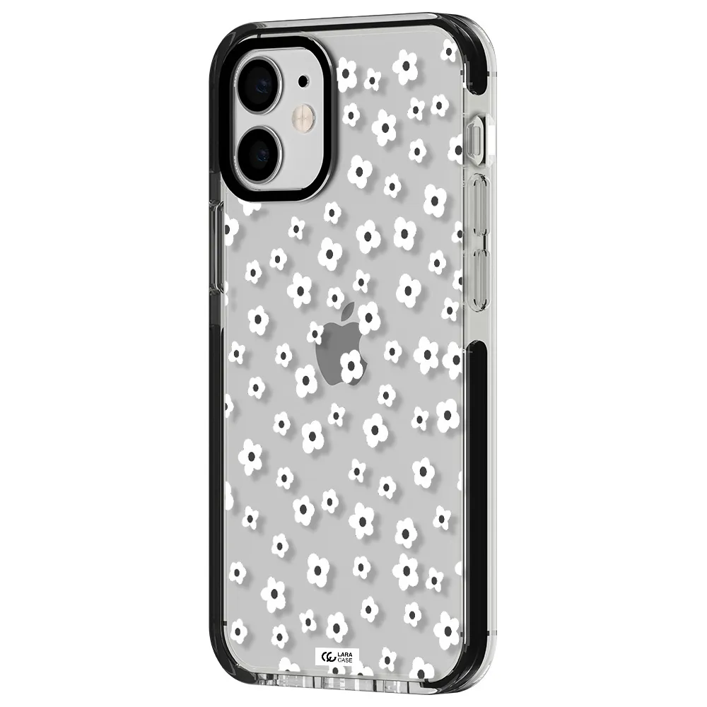 Five Petal White Flower Apple iPhone 12 mini impact black border Case