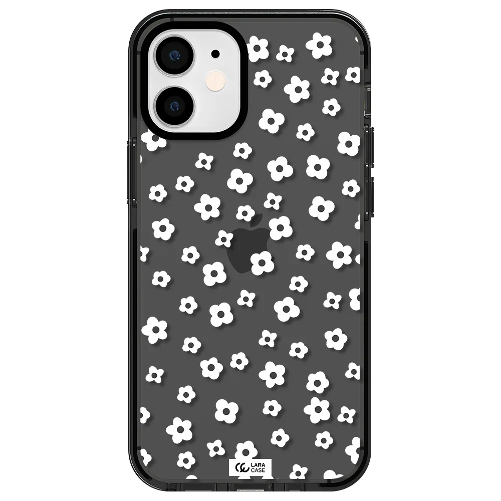 Five Petal White Flower Apple iPhone 12 mini impact Smoke Black Case