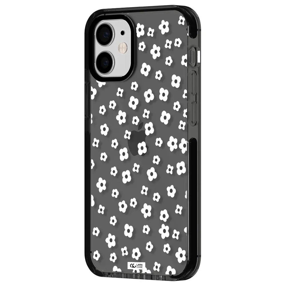 Five Petal White Flower Apple iPhone 12 mini impact Smoke Black Case