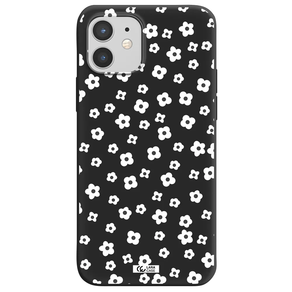 Five Petal White Flower Apple iPhone 12 mini Silicone black Case