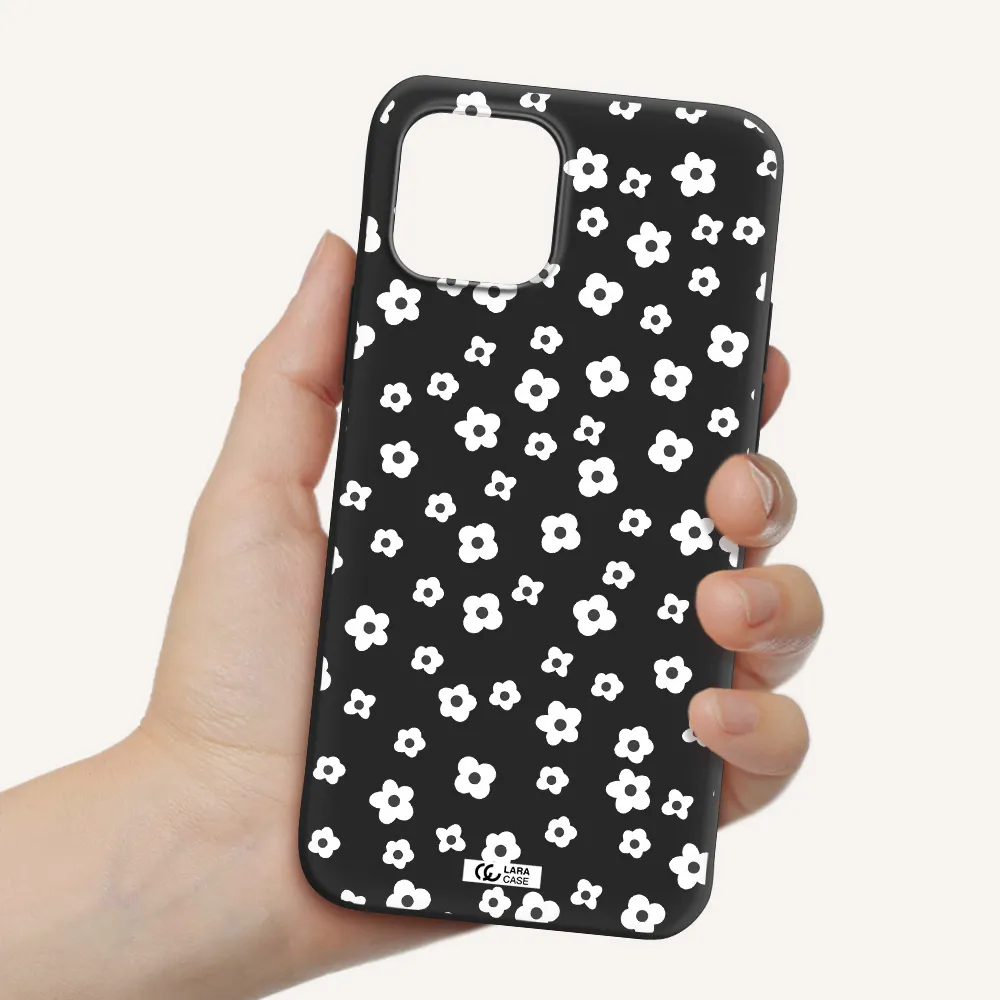 Five Petal White Flower Apple iPhone 12 mini Silicone black Case