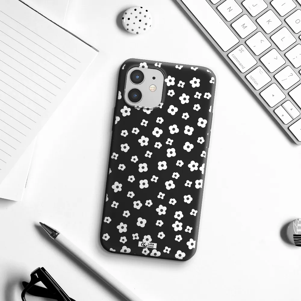 Five Petal White Flower Apple iPhone 12 mini Silicone black Case