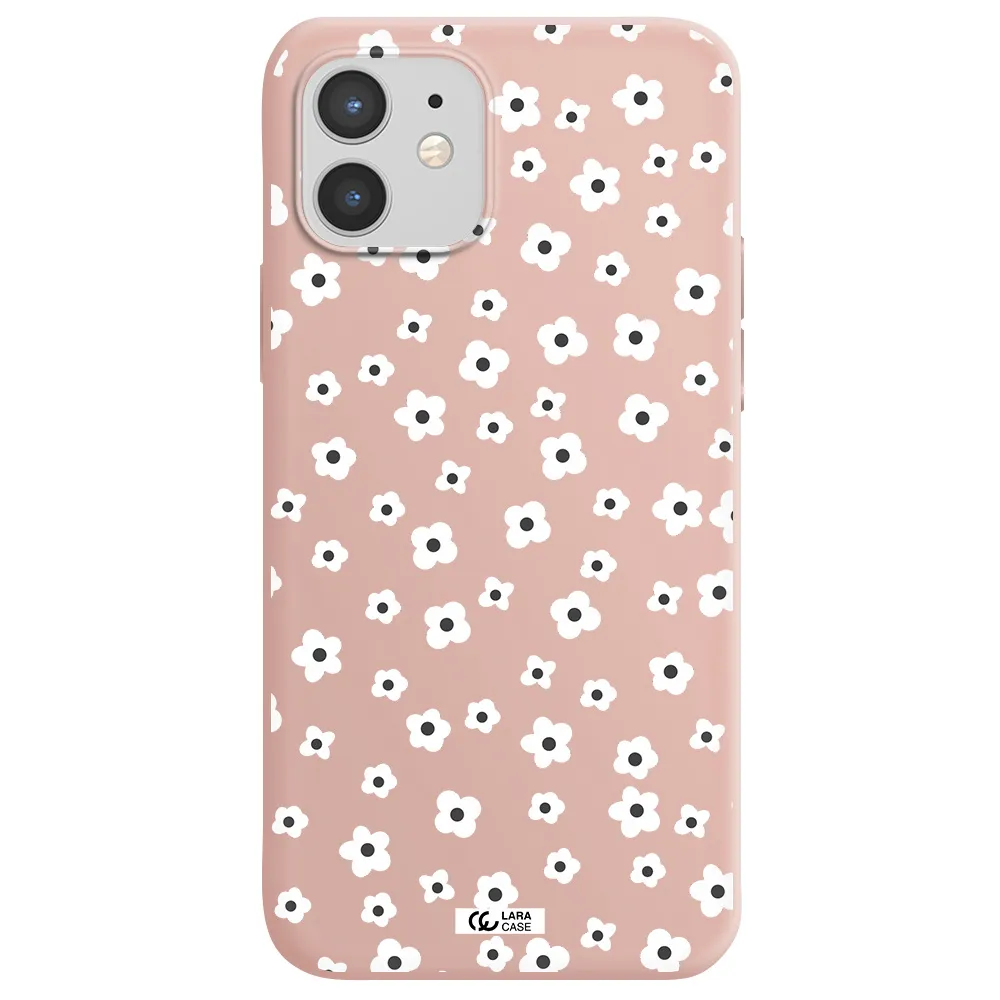 Five Petal White Flower Apple iPhone 12 mini Silicone pastel pink Case