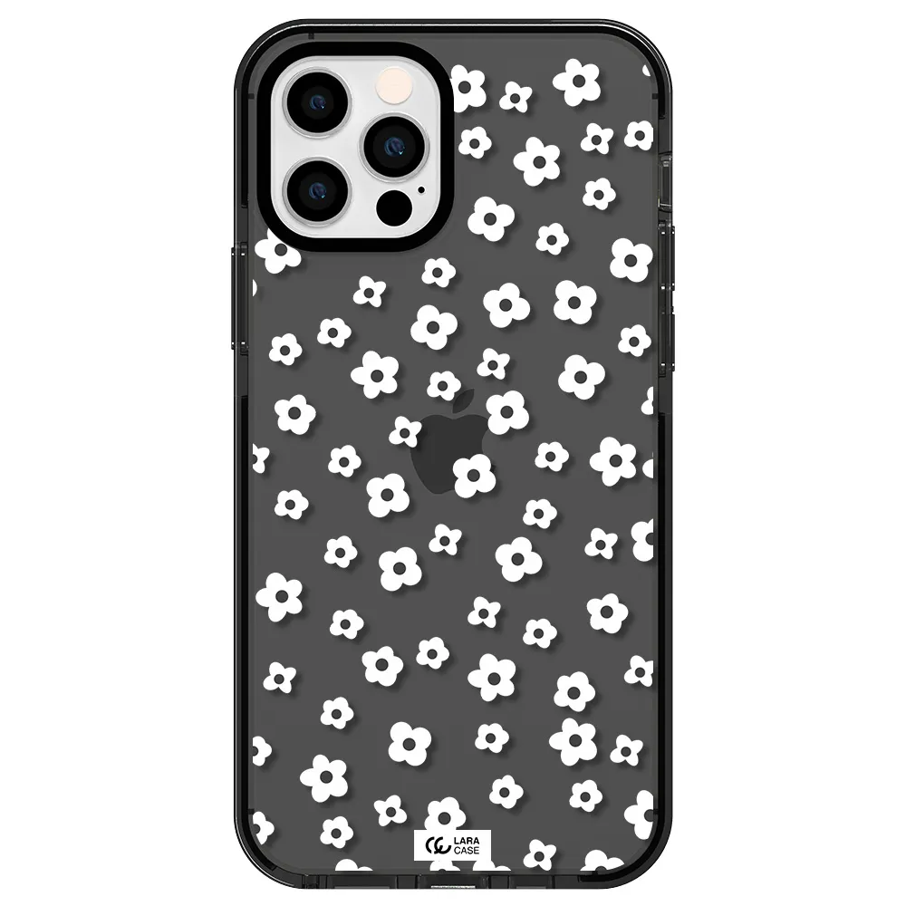 Five Petal White Flower Apple iPhone 12 pro impact Smoke Black Case