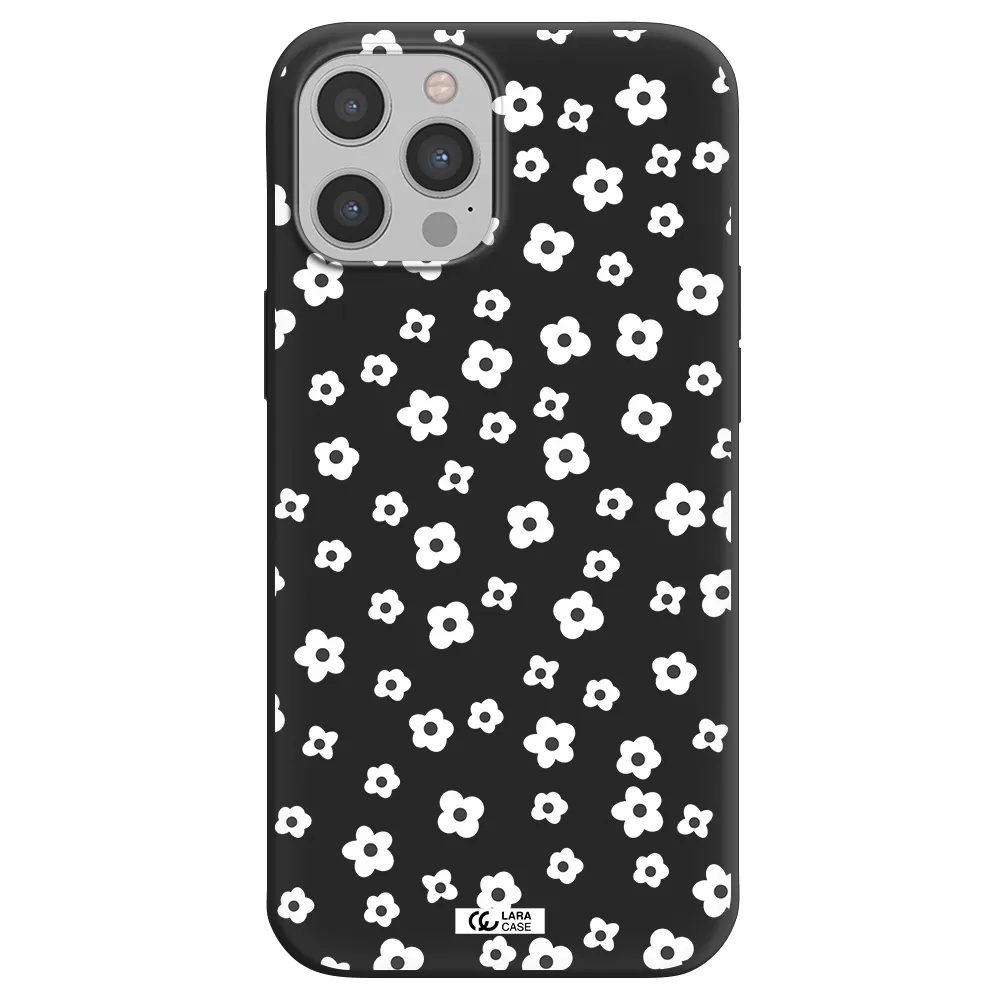Five Petal White Flower Apple iPhone 12 pro max Silicone black Case
