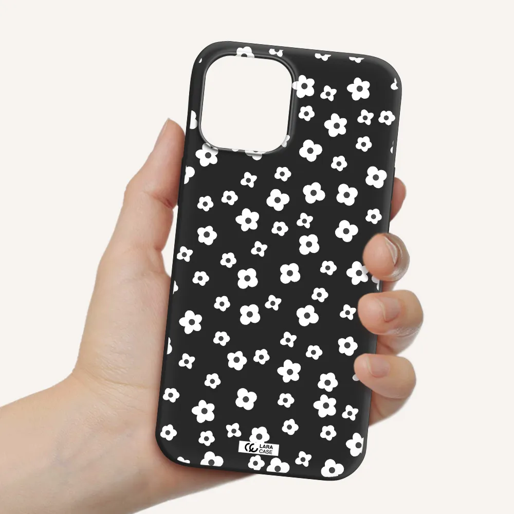 Five Petal White Flower Apple iPhone 12 pro max Silicone black Case