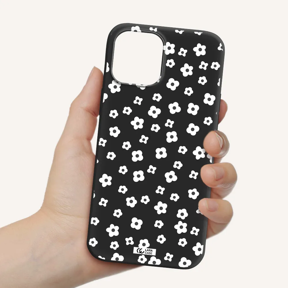 Five Petal White Flower Apple iPhone 12 pro Silicone black Case
