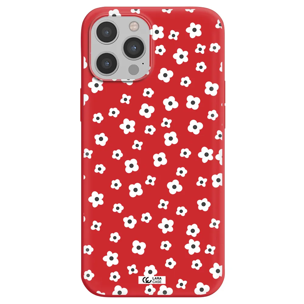 Five Petal White Flower Apple iPhone 12 pro Silicone Imperial Red Case