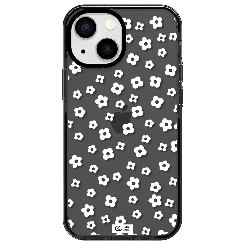 Five Petal White Flower Apple iPhone 13 mini impact Smoke Black Case