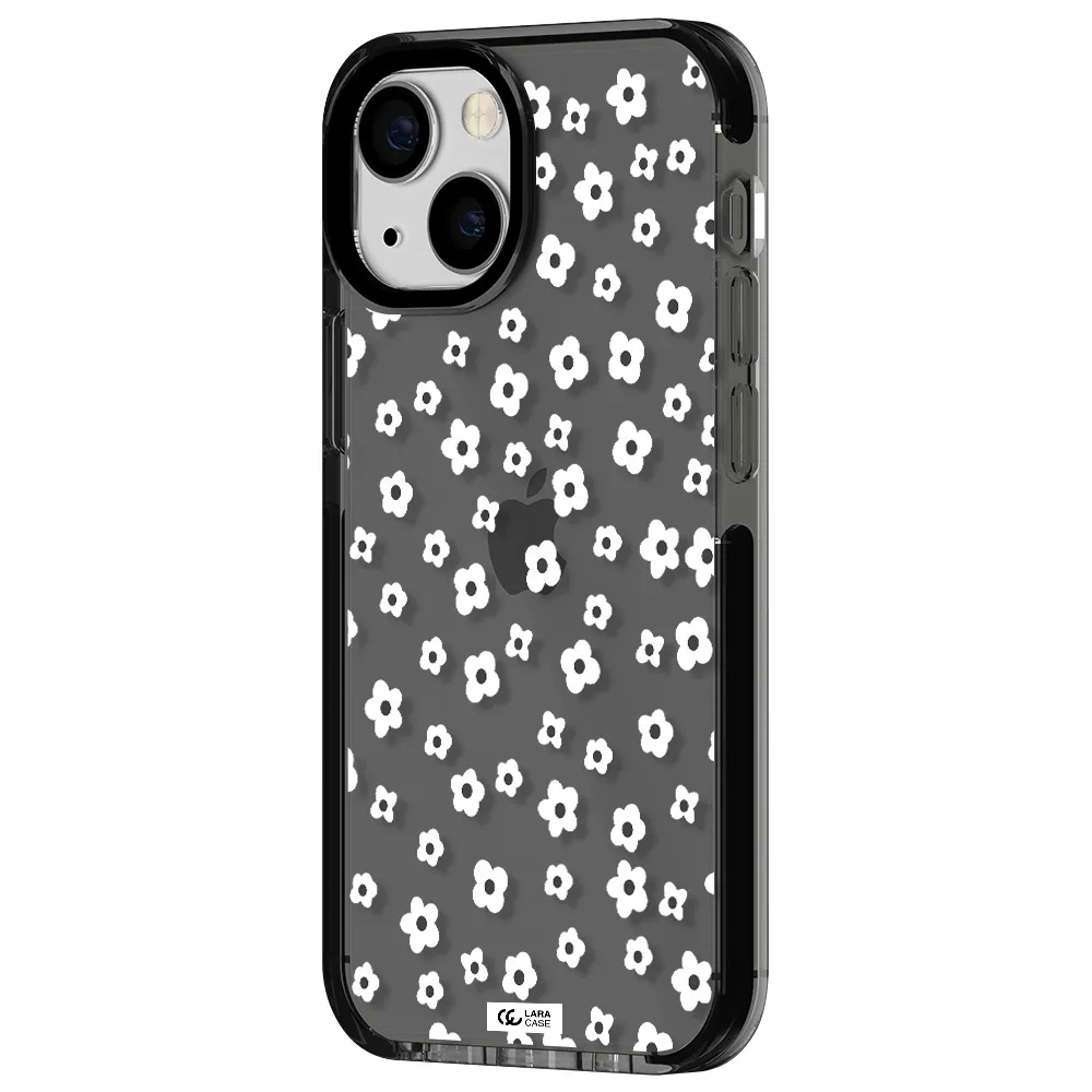 Five Petal White Flower Apple iPhone 13 mini impact Smoke Black Case