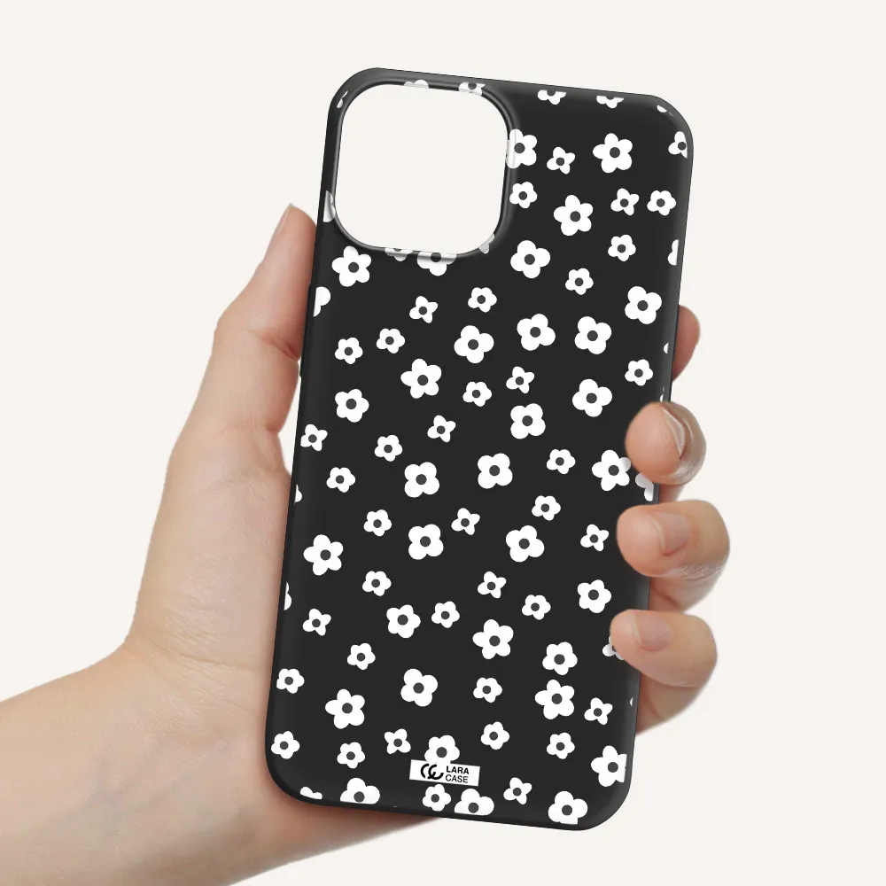 Five Petal White Flower Apple iPhone 13 mini Silicone black Case