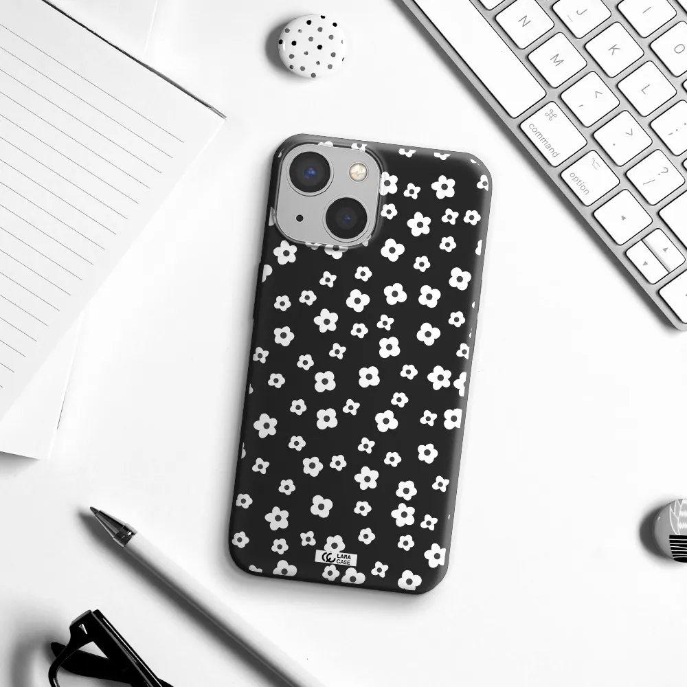 Five Petal White Flower Apple iPhone 13 mini Silicone black Case