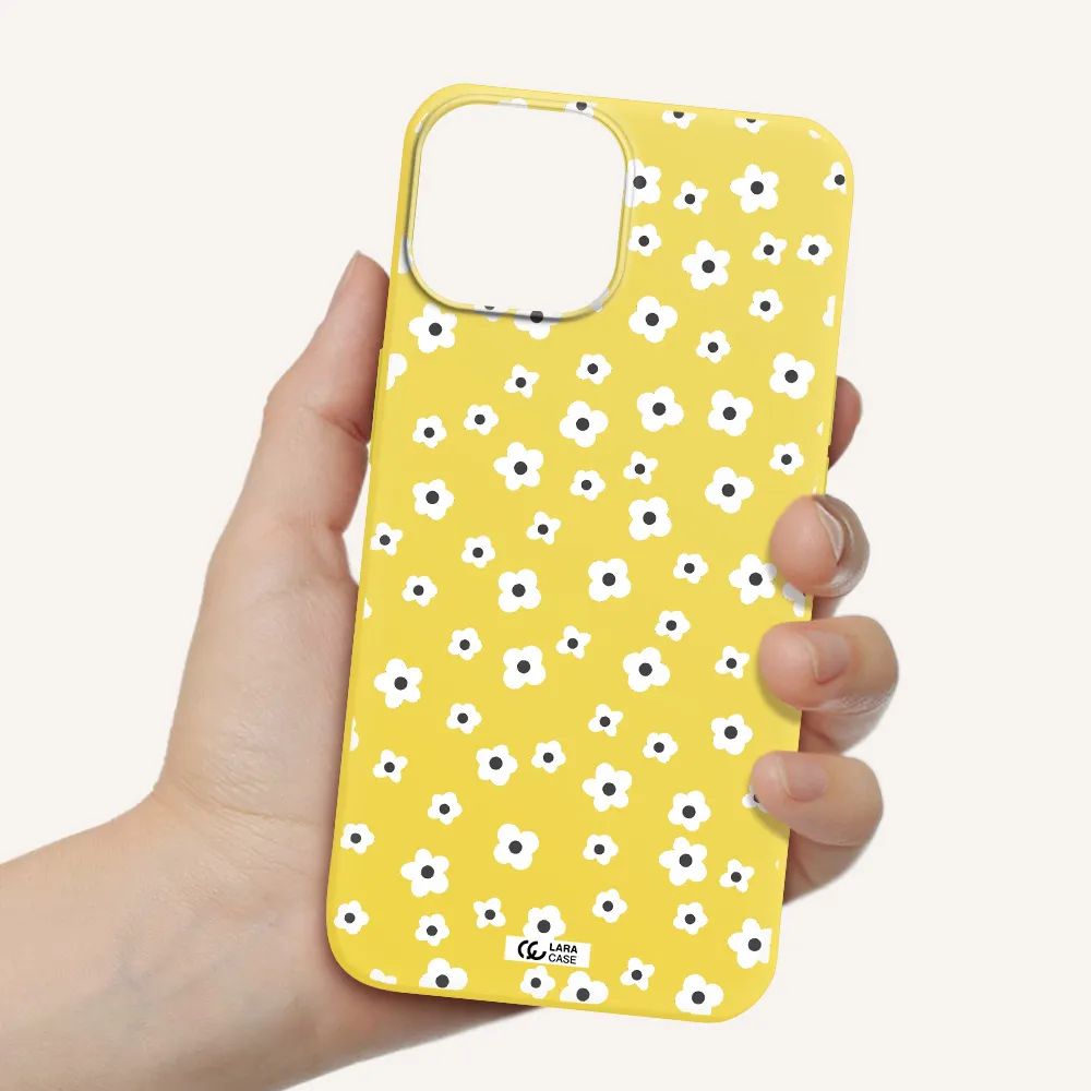Five Petal White Flower Apple iPhone 13 mini Silicone canary yellow Case