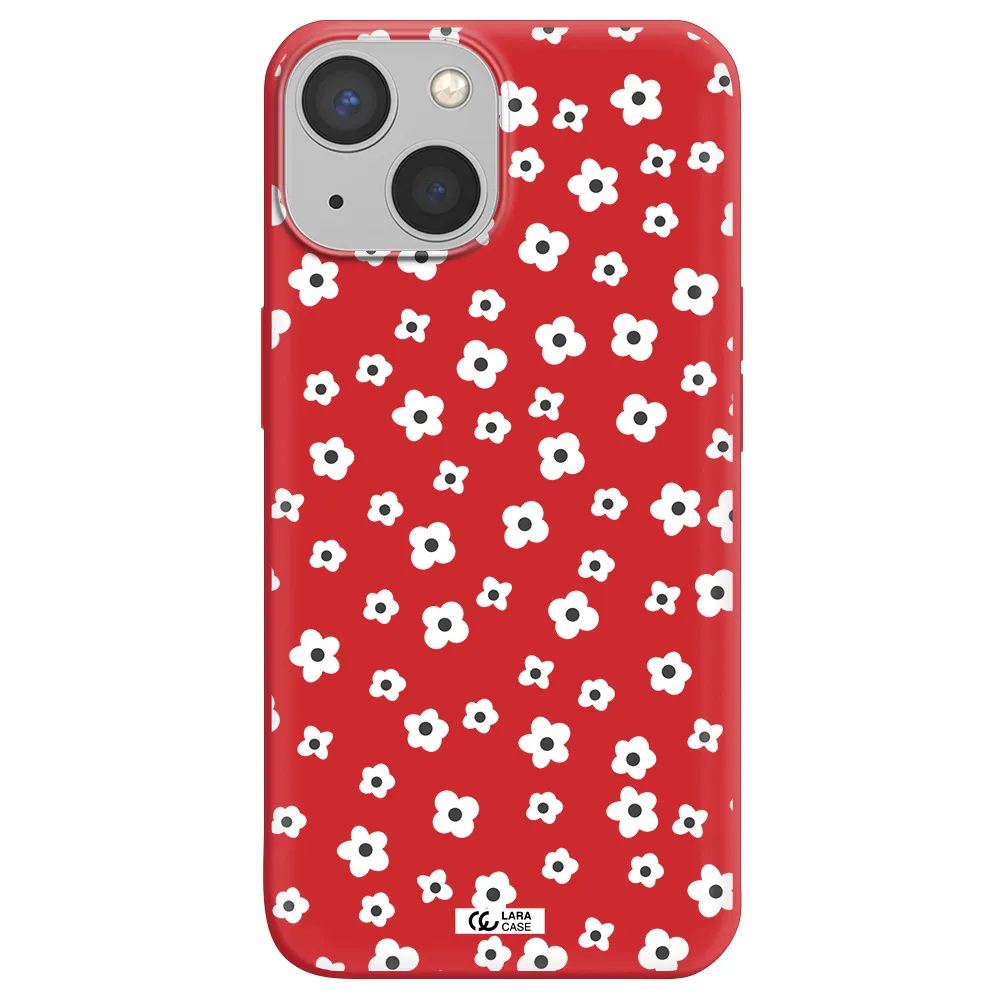 Five Petal White Flower Apple iPhone 13 mini Silicone Imperial Red Case