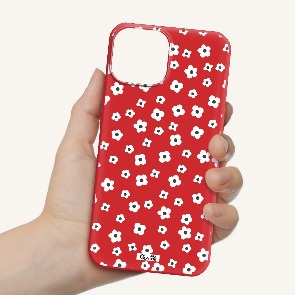 Five Petal White Flower Apple iPhone 13 mini Silicone Imperial Red Case
