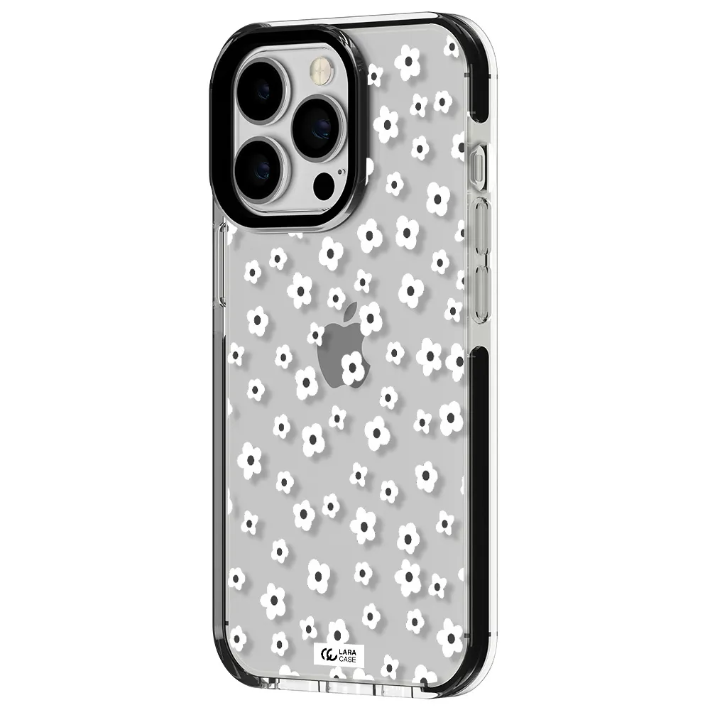 Five Petal White Flower Apple iPhone 13 Pro impact black border Case