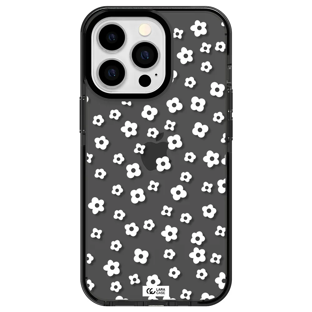 Five Petal White Flower Apple iPhone 13 Pro impact Smoke Black Case