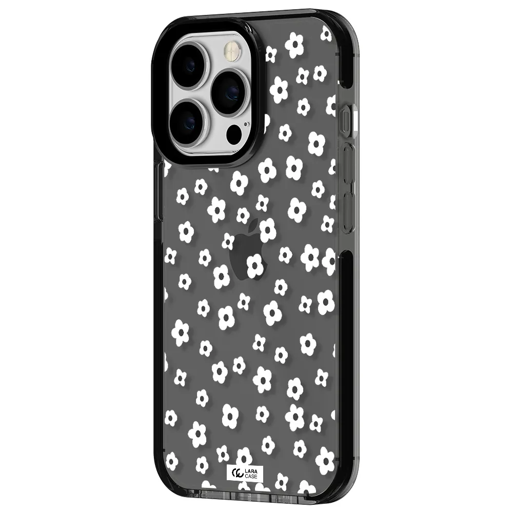 Five Petal White Flower Apple iPhone 13 Pro impact Smoke Black Case